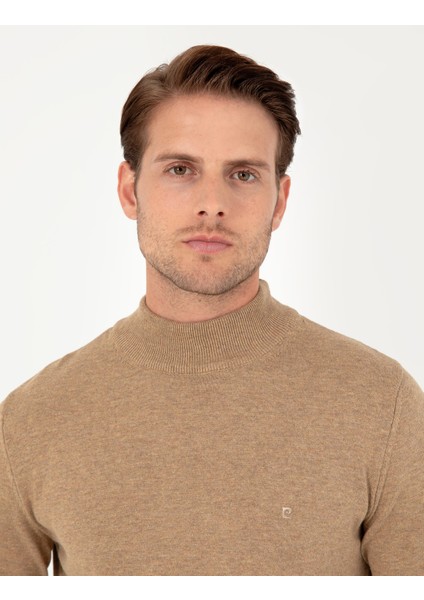 Erkek Camel Melanj Slim Fit Yarım Balıkçı Yaka Basic Triko Kazak 50296548-VR122 fiyatları