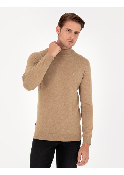 Erkek Camel Melanj Slim Fit Yarım Balıkçı Yaka Basic Triko Kazak 50296548-VR122 modelleri