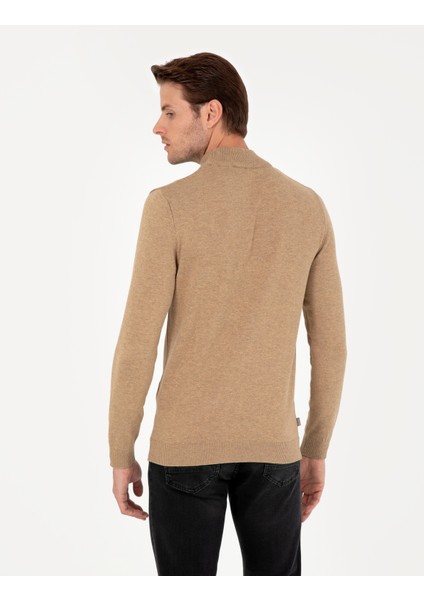 Erkek Camel Melanj Slim Fit Yarım Balıkçı Yaka Basic Triko Kazak 50296548-VR122 indirimleri