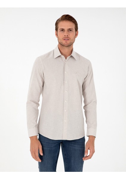 Erkek Bej Slim Fit Uzun Kollu Gömlek 50297468-VR011