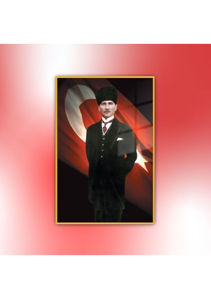 Metal Çerçeveli Temperli Cam Tablo Türk Bayrağı ve Atatürk fiyatları