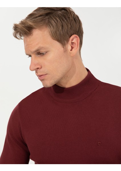 Erkek Bordo Slim Fit Yarım Balıkçı Yaka Basic Triko Kazak 50256965-VR014