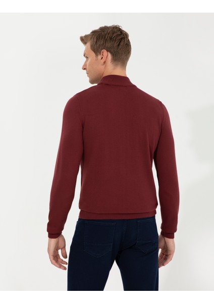 Erkek Bordo Slim Fit Yarım Balıkçı Yaka Basic Triko Kazak 50256965-VR014