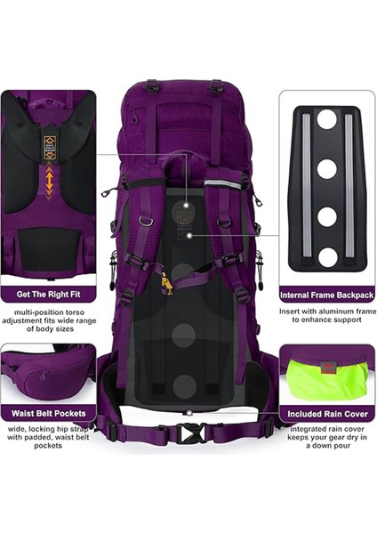Profesyonel Outdoor Dağcılık, Kamp ve Yürüyüş Sırt Çantası (75+5 Litre) Mor 8929 fiyatları
