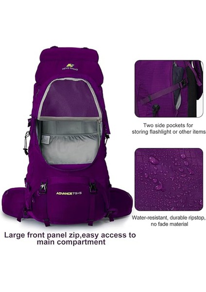 Profesyonel Outdoor Dağcılık, Kamp ve Yürüyüş Sırt Çantası (75+5 Litre) Mor 8929 modelleri