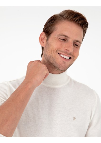 Erkek Ekru Slim Fit Yarım Balıkçı Yaka Basic Triko Kazak 50296614-VR019 fiyatları