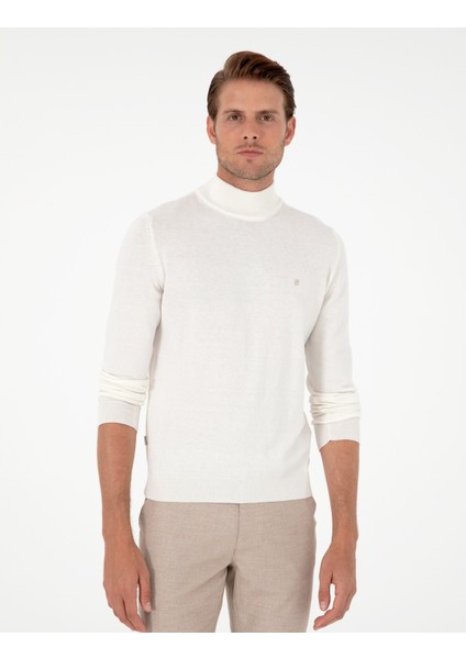 Erkek Ekru Slim Fit Yarım Balıkçı Yaka Basic Triko Kazak 50296614-VR019 modelleri