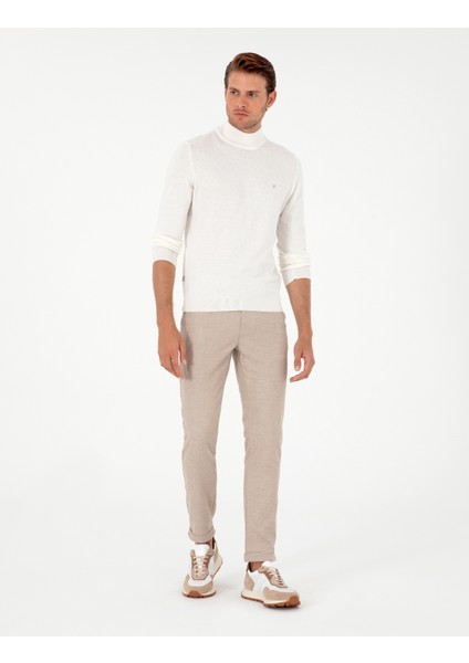 Erkek Ekru Slim Fit Yarım Balıkçı Yaka Basic Triko Kazak 50296614-VR019 fırsatları