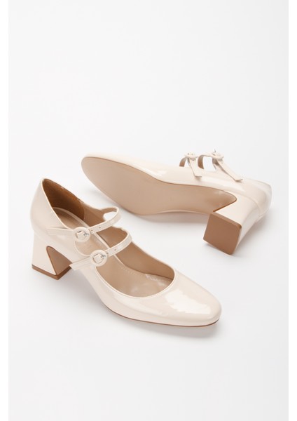 Bej Rugan Kalın Topuklu Özel Üretim Ayakkabı modelleri