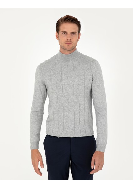 Erkek Gri Slim Fit Yarım Balıkçı Yaka Yün Karışımlı Triko Kazak 50296414-VR024 modelleri