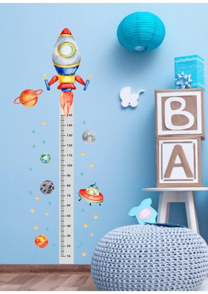 Renkli Uzay Temalı Cam Boy Cetveli, Ev ve Oda Dekorasyonu, 5+ Parça