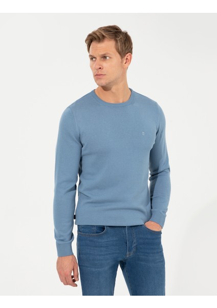 Erkek Mavi Slim Fit Bisiklet Yaka Basic Triko Kazak 50257290-VR036 fiyatları