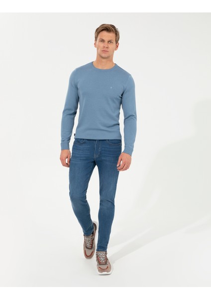 Erkek Mavi Slim Fit Bisiklet Yaka Basic Triko Kazak 50257290-VR036 fırsatları