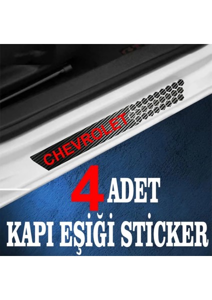 Chevrolet Uyumlu Özel Oto Kapı Eşikleri Sticker Karbon 4 Adet