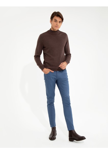 Erkek Açık Kahverengi Slim Fit Yarım Balıkçı Yaka Basic Triko Kazak 50256965-VR160