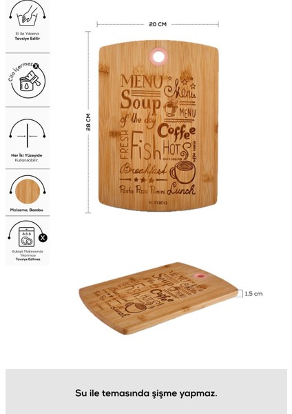 Mottolu Bambu Kesme Tahtası 28 cm fırsatları