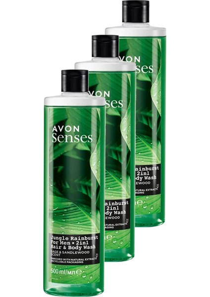 Senses Adaçayı ve Sandal Ağacı Kokulu Erkek Saç ve Vücut Şampuanı 500 Ml. Üçlü Set