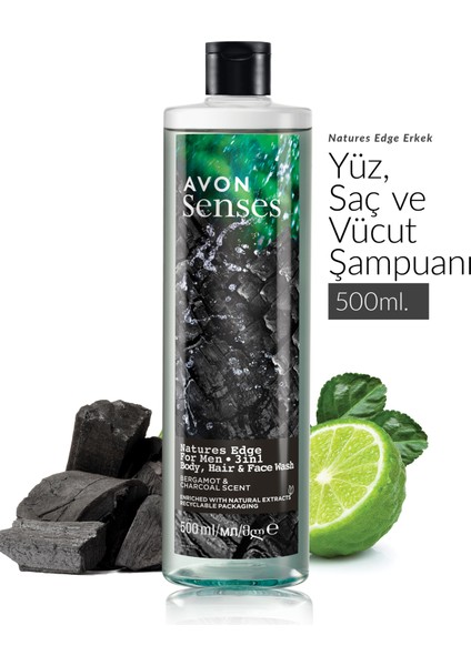 Senses Natures Edge Erkekler Için Saç Vücut ve Yüz Yıkama 500 Ml. Ikili Set