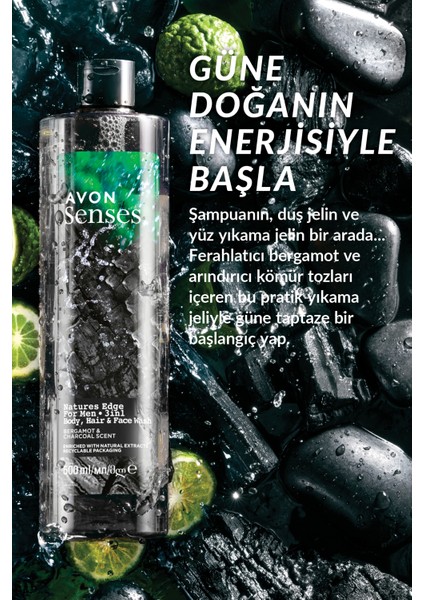 Senses Natures Edge Erkekler Için Saç Vücut ve Yüz Yıkama 500 Ml. Ikili Set