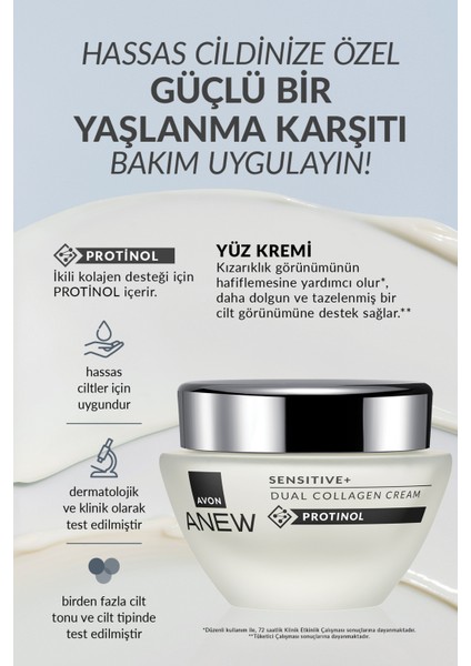 Anew Sensitive+ Çift Kollajen Krem 50 ml Üçlü Set