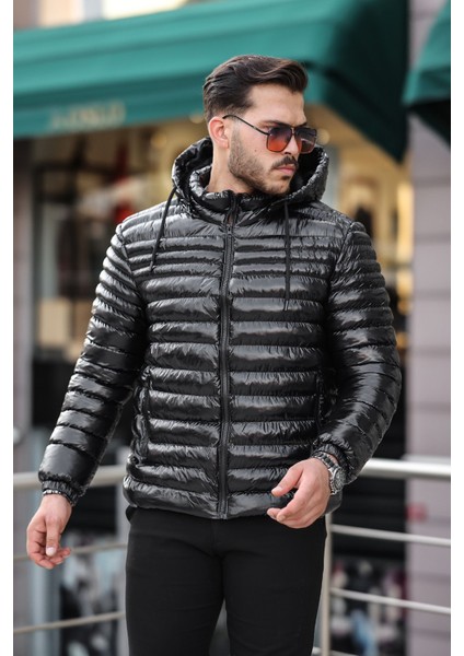 Su ve Rüzgar Geçirmez Çıkarabilir Kapüşonlu Içi Kürklü Siyah Erkek Mont Kışlık Mont