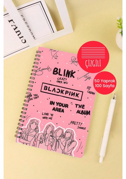 Anime Marketi Black Pink Temalı A5 Spiralli Okul Defteri 50 Yaprak 100 Sayfa - Çizgili