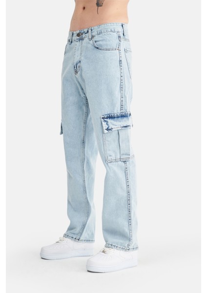 Erkek Kargo Cepli, Baggy Bol Kesim Denim Pantolon