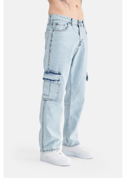 Erkek Kargo Cepli, Baggy Bol Kesim Denim Pantolon