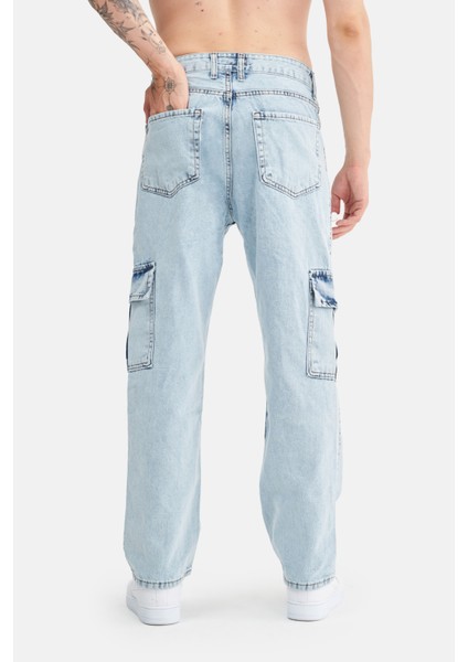 Erkek Kargo Cepli, Baggy Bol Kesim Denim Pantolon