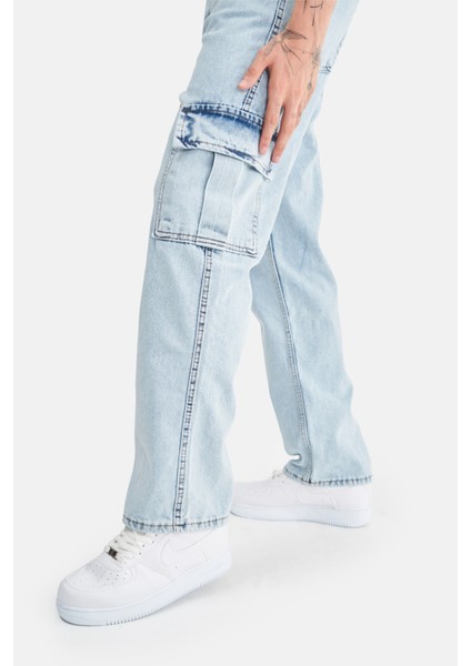 Erkek Kargo Cepli, Baggy Bol Kesim Denim Pantolon