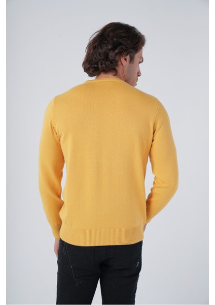 Erkek Sarı Pamuklu Bisiklet Yaka Triko Kazak TRIST-1101 modelleri