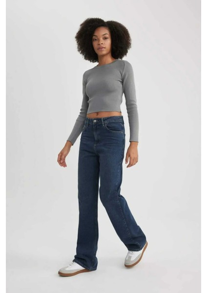 Kadın Yüksel Bel Uzun Bol Jean Pantolon fiyatları