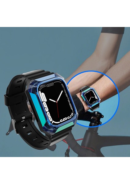 - ​​​Apple Watch 7 45mm - Kordon Kasa Koruyuculu Silikon Kordon - KRD-88 - Siyah - T27284 indirimleri