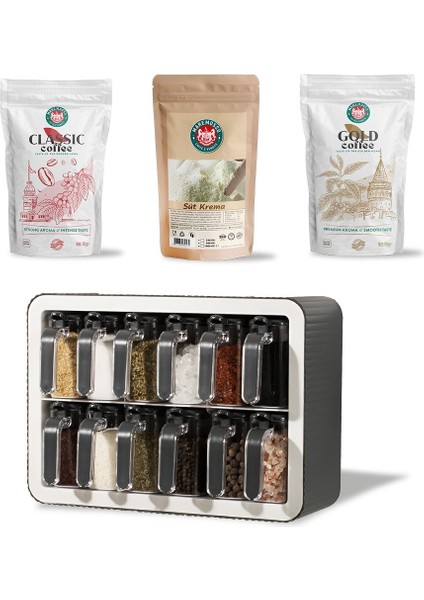 Clasic Coffee Süt Krema Gold Coffe 90 gr Yanında 12'li Baharatlık Seti