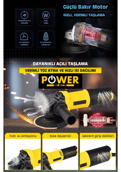 Avuç Içi Taşlama Makinası 125 mm Sarı