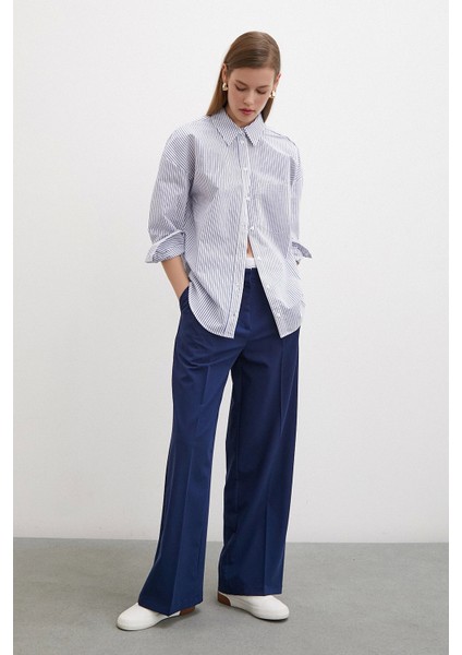 Ince Çizgili Poplin Gömlek Mavi modelleri