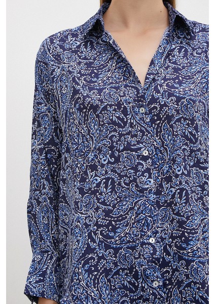 Şal Desenli Saten Gömlek Lacivert fiyatları