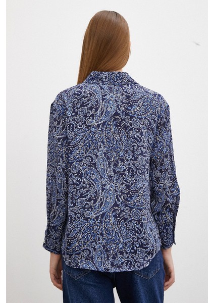 Şal Desenli Saten Gömlek Lacivert modelleri