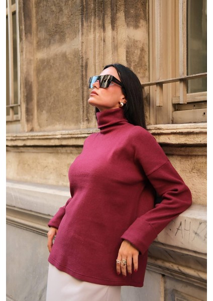 Kol Detaylı Balıkcı Yaka Boğazlı Bordo Bluz fiyatları