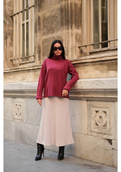 Kol Detaylı Balıkcı Yaka Boğazlı Bordo Bluz modelleri