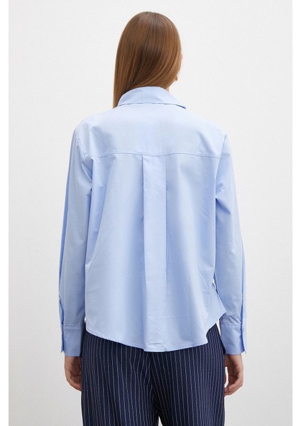 Yaka Incili Poplin Gömlek Mavi modelleri