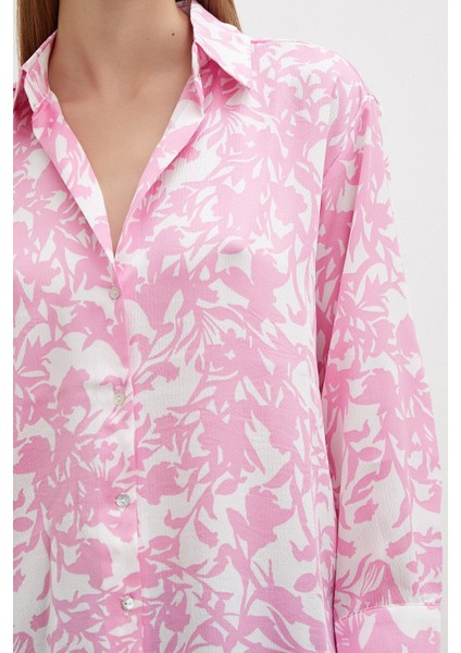 Desenli Gofret Saten Gömlek Pembe modelleri