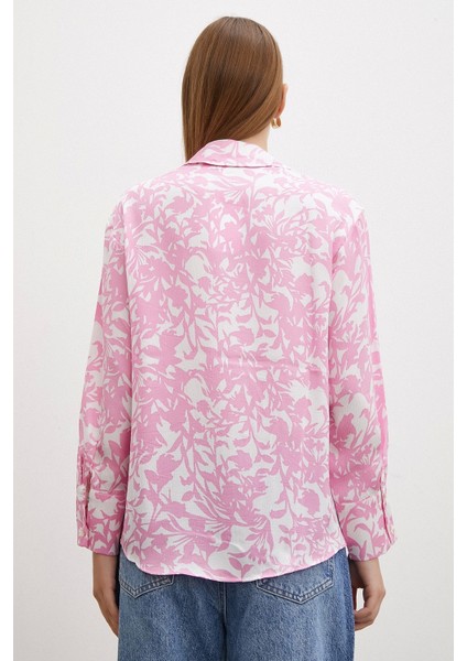 Desenli Gofret Saten Gömlek Pembe fırsatları