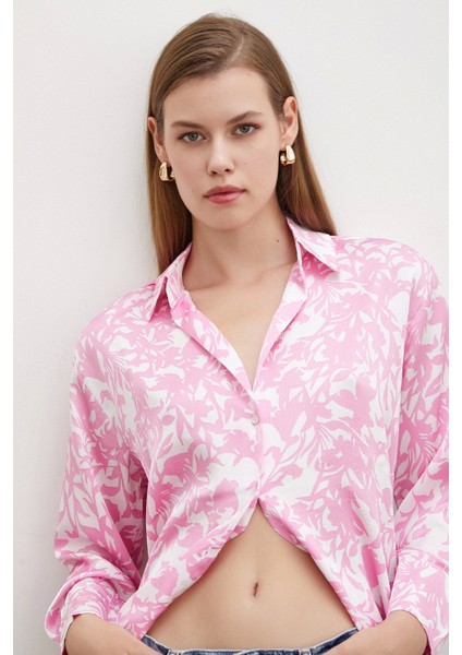 Desenli Gofret Saten Gömlek Pembe indirimleri