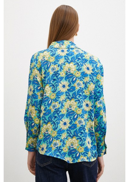 Lotus Desenli Gömlek Mavi fırsatları