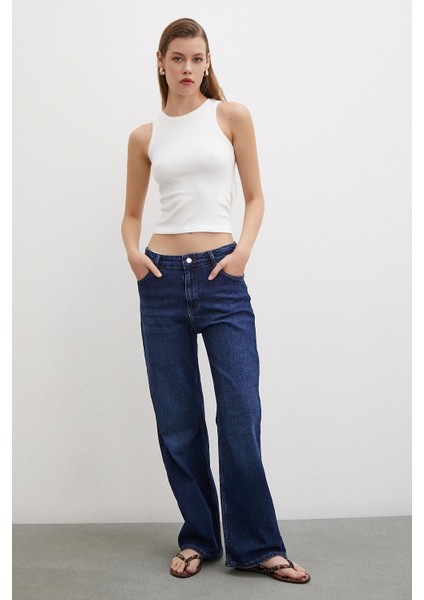 Yüksel Bel Wide Leg Jean Lacivert fiyatları