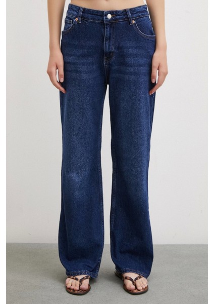 Yüksel Bel Wide Leg Jean Lacivert indirimleri