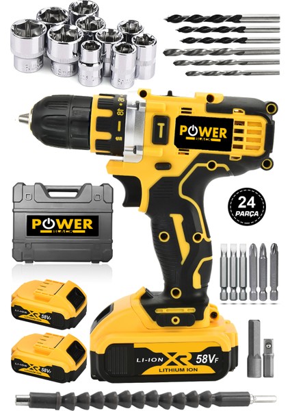 24 V 5 Ah Metal Dişli Sistem Li-Lon Bataryalı Çift Akülü Vidalama Matkap