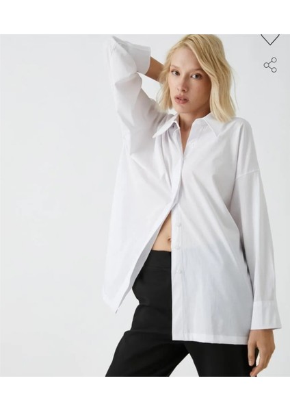 Kadın Önü Patlı Pamuklu Oversize Gömlek