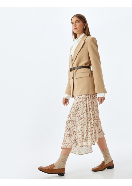 Asimetrik Desenli Midi Boy Pileli Etek